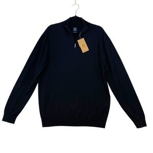 Boggi Milano Men XL Merino Wool Half Zip Sweater Black Classic Italian Luxury